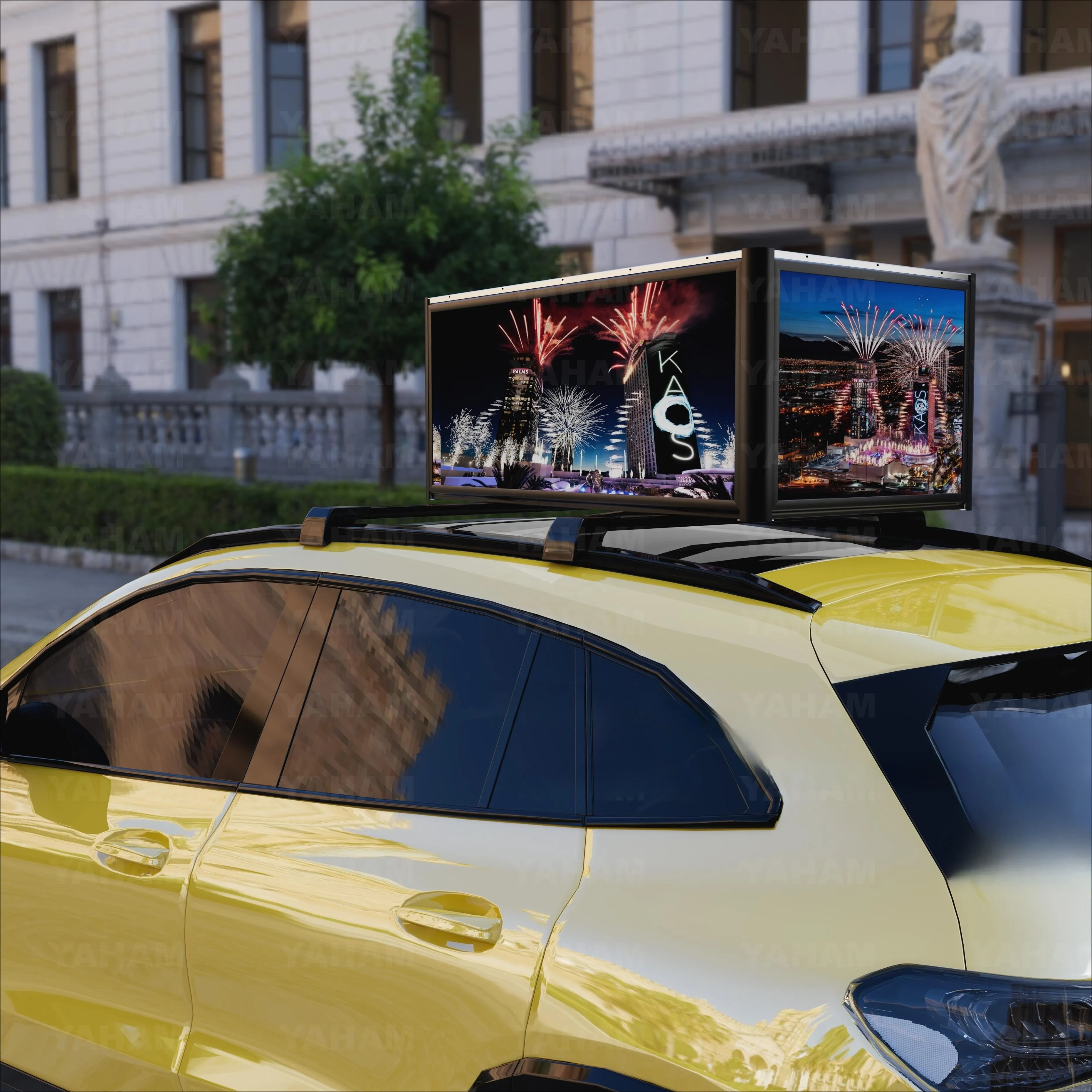 YAHAM P2.5mm Taxi Top LED Display HD Full Color Energy Saving 7.0 Car Top Advertising Signs Three Sides Display