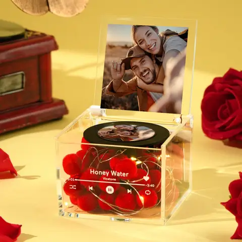Custom Valentine Day Mini Vinyl Record Player Photo and Light Personalized Music Acrylic Box Desk Accessories Beauty