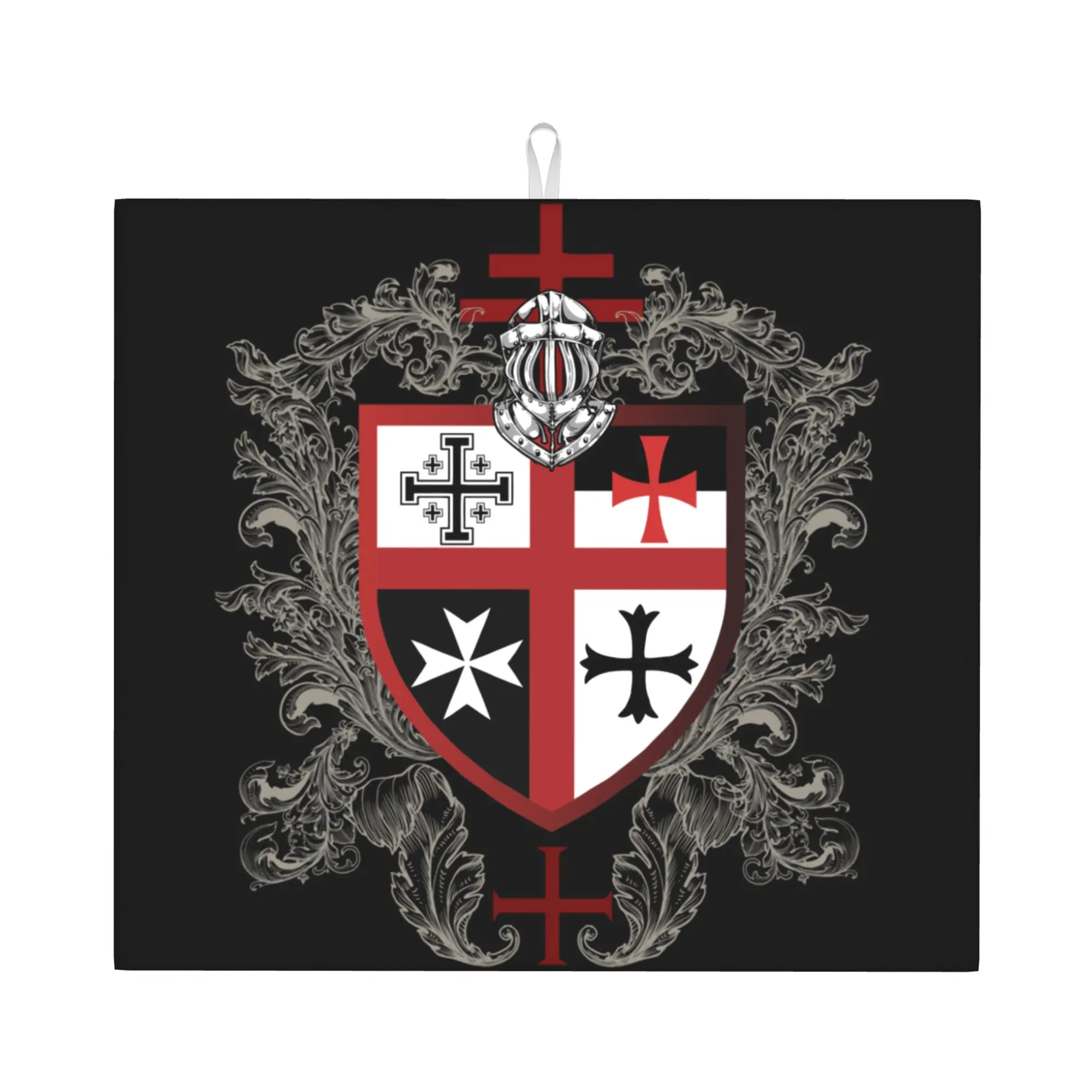 Drying Mat For Kitchen Knights Templar Cross Shield Symbol Water Absorbent Medieval Emblem Kitchen Counter Protector Mat