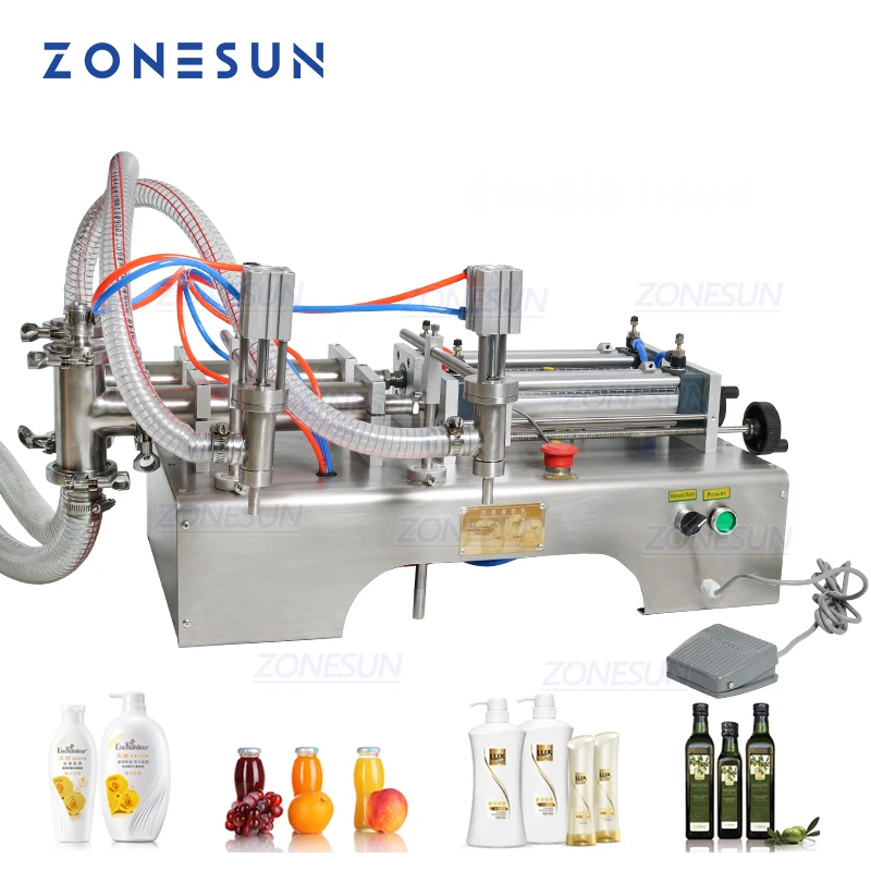 

ZONESUN Horizontal Pneumatic Double Head Alcohol Gel Hand antiseptic Sanitizer Filling Machine Milk Oil Filling Machine