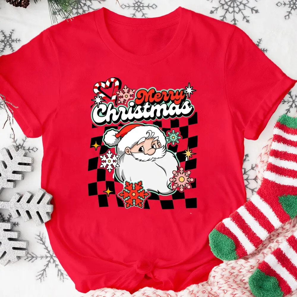 Merry Christmas Women T-shirts Santa Claus Female Short Slevees Xmas Shirts Winter Holiday Party Fashion Wear Tee