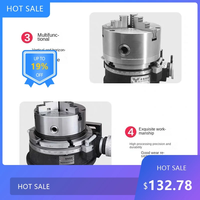 4 Inch Rotary Table Milling Indexing Head Universal Indexing Plate with 3-Jaw Chuck for Vertical and Horizontal Machining