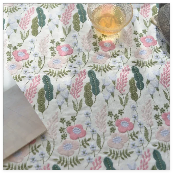 3D Colorful Floral Embroidery Cotton And Linen Fabric For Bags Sofas Dining Table Curtains Tablecloths DIY Handmade Fabric