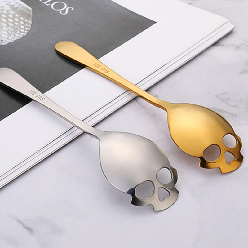 

1pcs Skull Style Tableware for Snacks Party Buffing Small Tea Coffee Spoon Stainless Steel Spoon Ice Cream Dessert Spoon