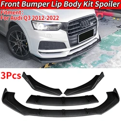 For Audi Q3 2012-2022 2019 Car Accessories Front Bumper Lip Body Kit Chin Guard Diffuser Cover Deflector Carbon Fiber Look ABS