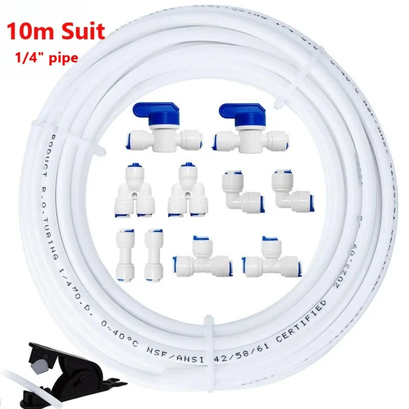 Detalle 2 de Electroválvula Refrigerator Water Supply Hose Kit with Inline Shut Off Valve 5/10M Quick Connect Pipe Fittings for RO Water Filter Ice Maker Otras válvulas