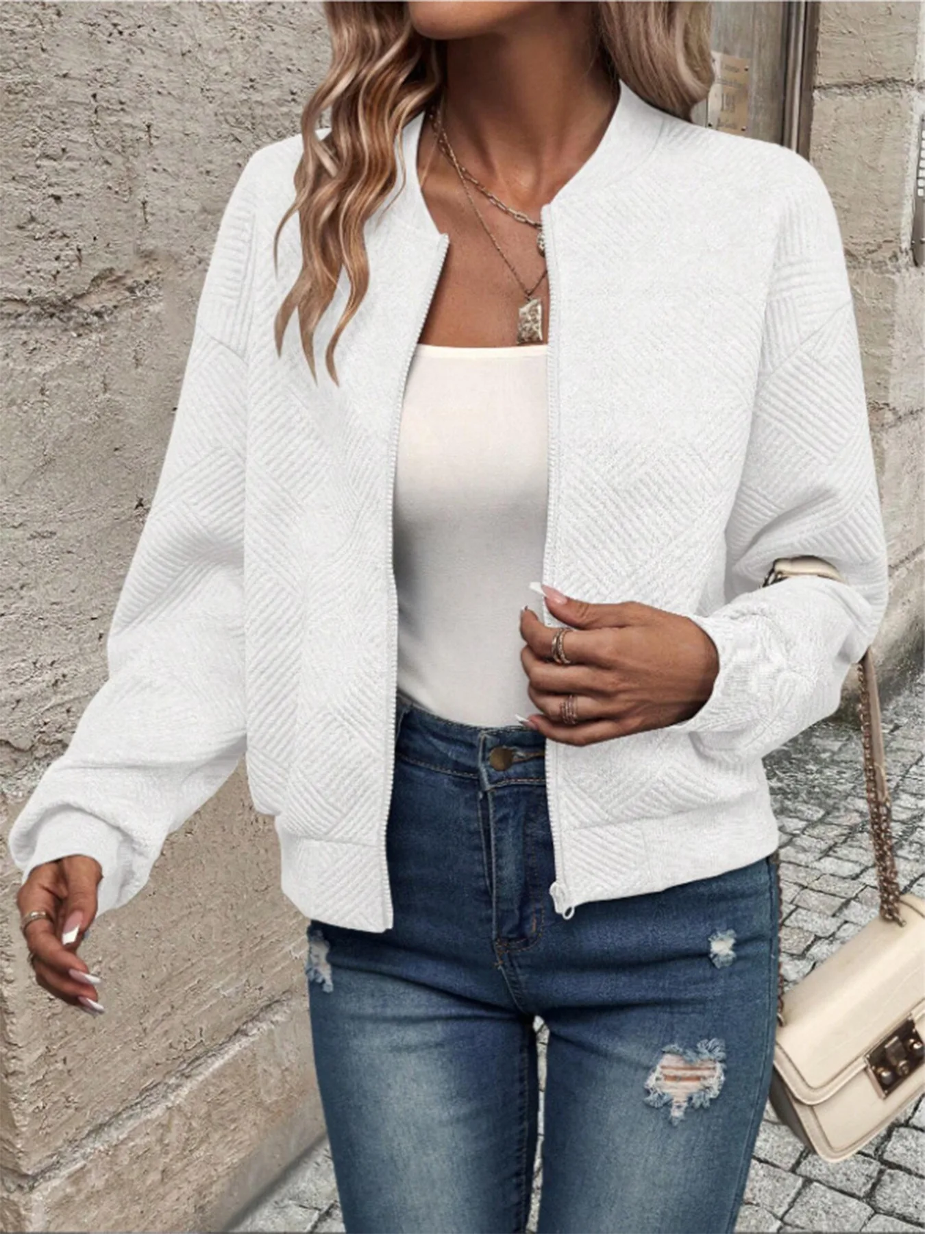 2024 European and American new women\'s autumn long sleeved knitted cardigan zipper decoration temperament solid color jacket