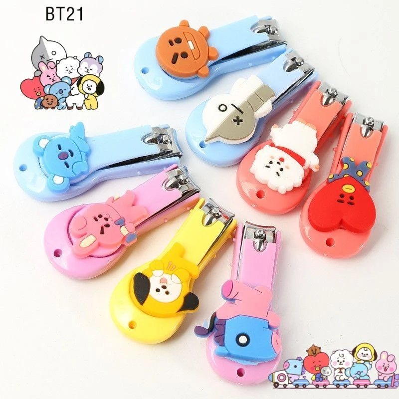 

Милые мультяшные кусачки для ногтей BT21, портативные, из нержавеющей стали, для дома, с брелоком, аниме-товары, подарок.