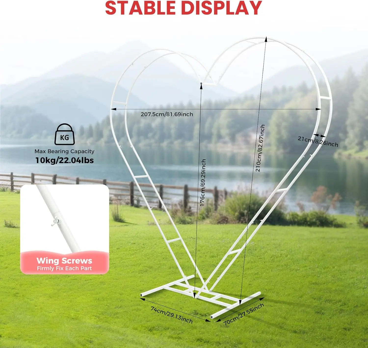 White Wedding Arch Stand, Heart Wedding Arches for Ceremony, Wedding Metal Arch Backdrop Stand with Base for Party