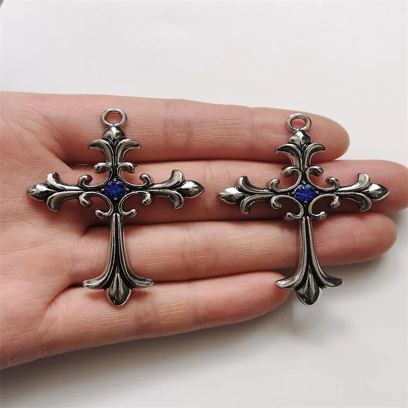 2Pcs 40x59mm Gothic Style Retro Rhinestone Cross Charms Pendant Designer Charms Fit Jewelry Making DIY Jewelry Findings