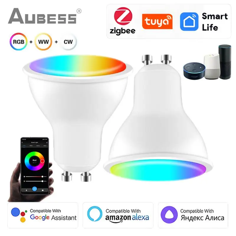 

TUYA Zigbee Smart GU10 Light Bulb Spotlight RGB+CCT 5W Dimmable LED Light Lamp Voice Control With Alexa Google Home Yandex Alice