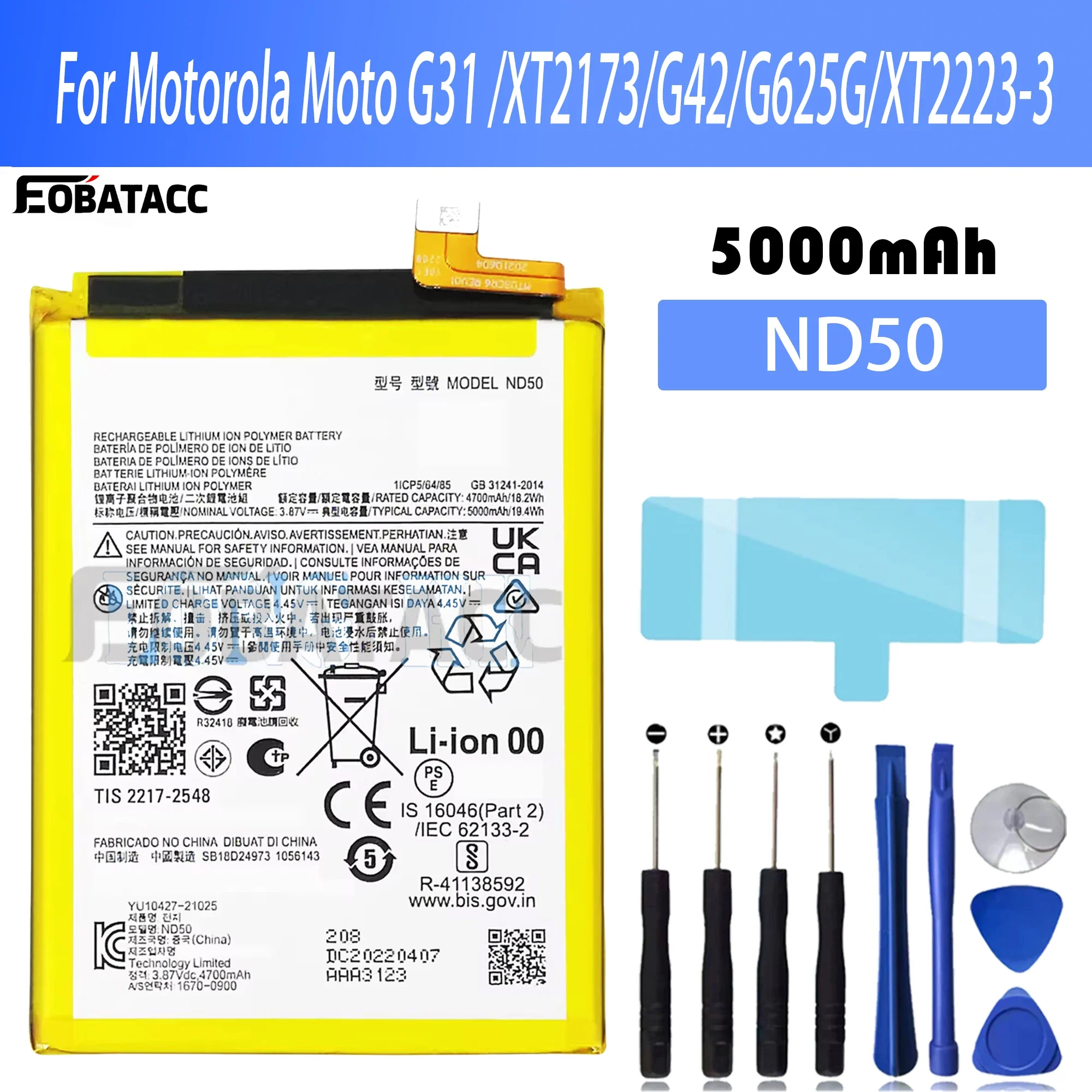 

100% New Original Battery ND50 For Motorola Moto G31 XT2173/G42/G62 5G/XT2223-3 Battery + Free Tools