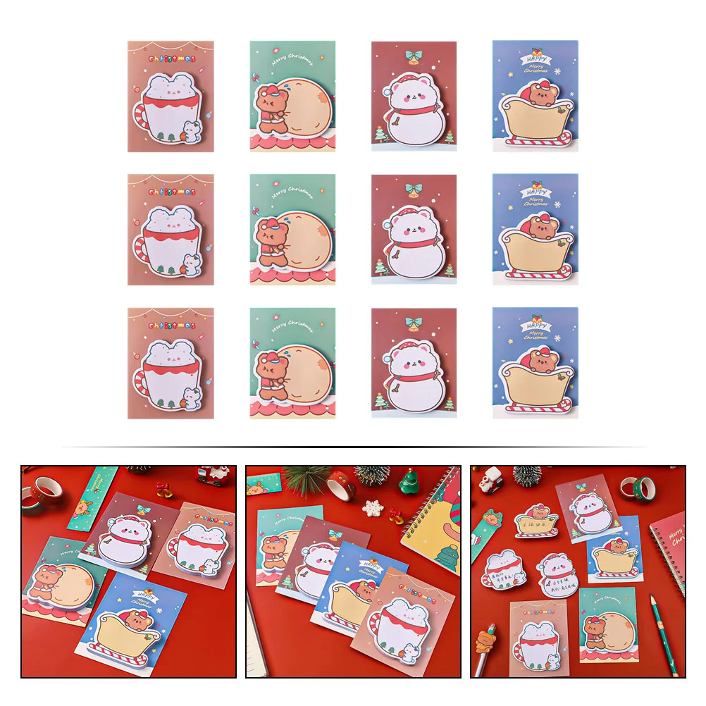 

12 Pcs Christmas Decor Portable Sticker Message Pad Xmas Stationery Decors