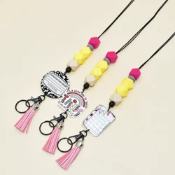 Silicone Pencil Colors Beads Lanyard Keychains With COMPOSITION Notebook Tiny Pendant Teachers Gifts Idea