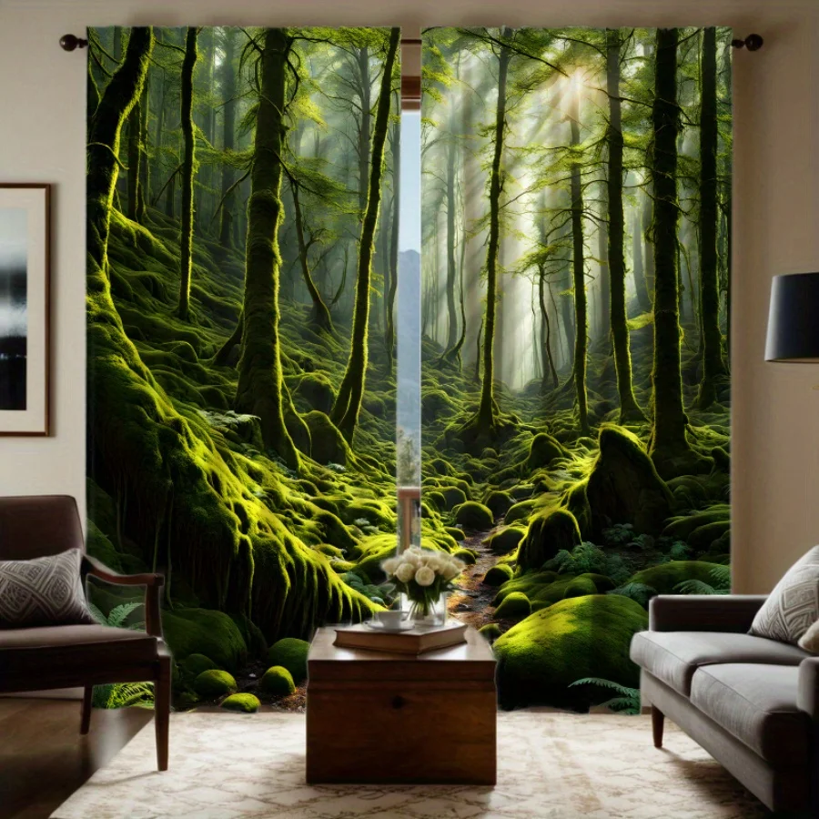 

2 шт. HD лесные прозрачные шторы — карман из полиэстера, американский стиль для декора гостиной, спальни