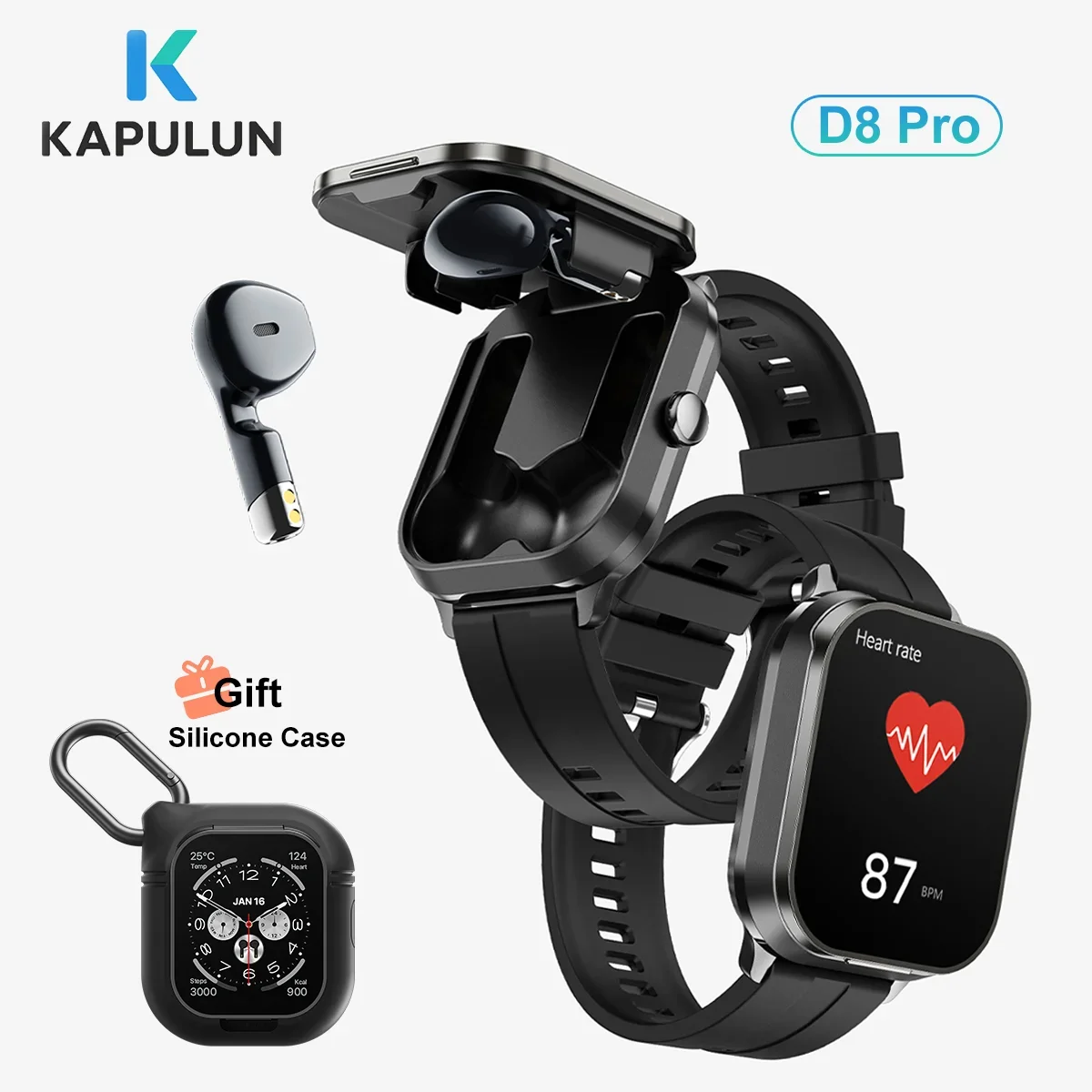 

KAPULUN D8-L Pro 2,01-дюймовый HD-экран TWS Bluetooth наушники мультиспортивные Bluetooth-вызовы сердечного ритма музыкальные умные часы для мужчин женщин