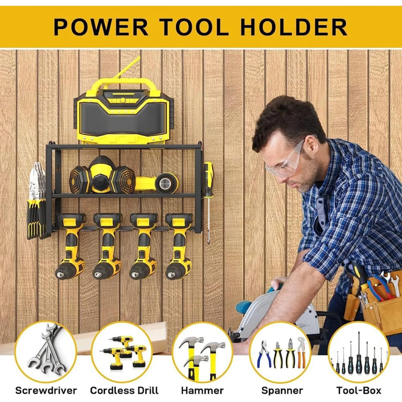 Power Tool Organizer Wall Mounted Power Tool Rack for Cordless Drill Storage