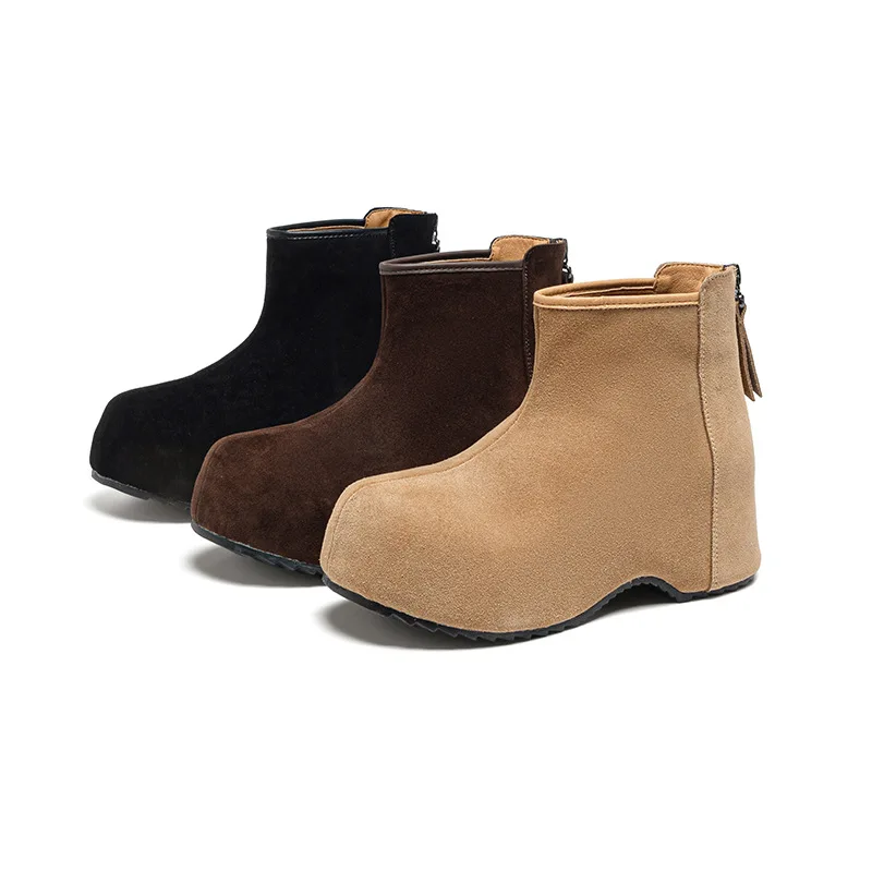 

7cm 2inch Platform Boots Platform Heel Suede Leather Comfortable Insulated Women Winter Boots Fur Shoes Ankle Zip Design