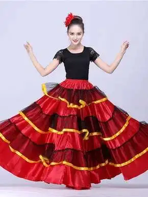 Ropa de escenario para fiesta de Carnaval de España para mujer, falda de Flamenco a rayas de talla grande, trajes de danza del vientre de encaje para mujer, vestido español