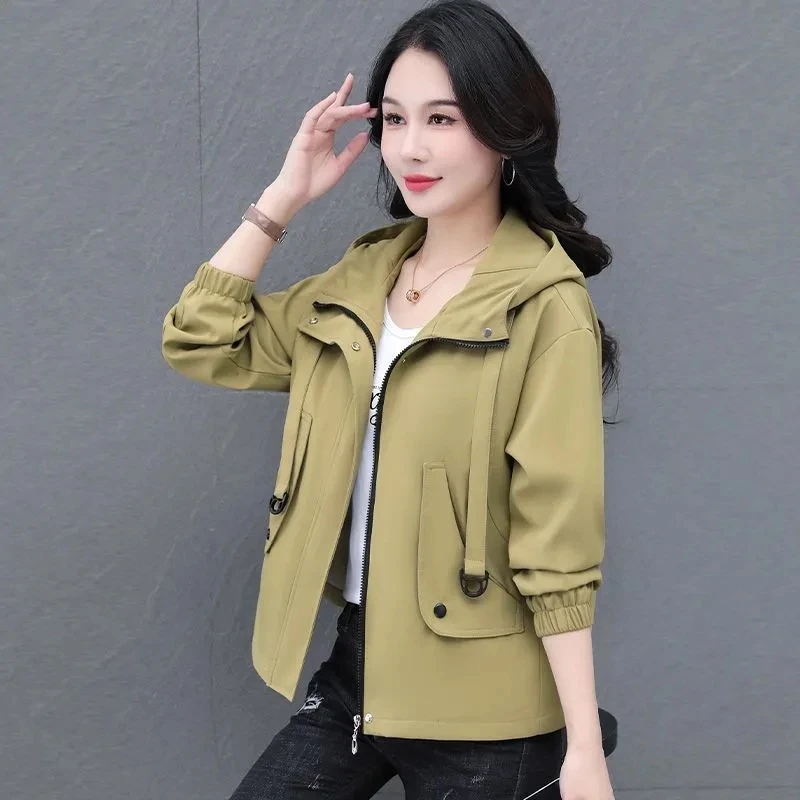 

2026 New Short Trench Coat Women Spring Autumn Jacket Loose Hooded Short Jacket Female Casual Tops Basic Coat Casaco Feminino