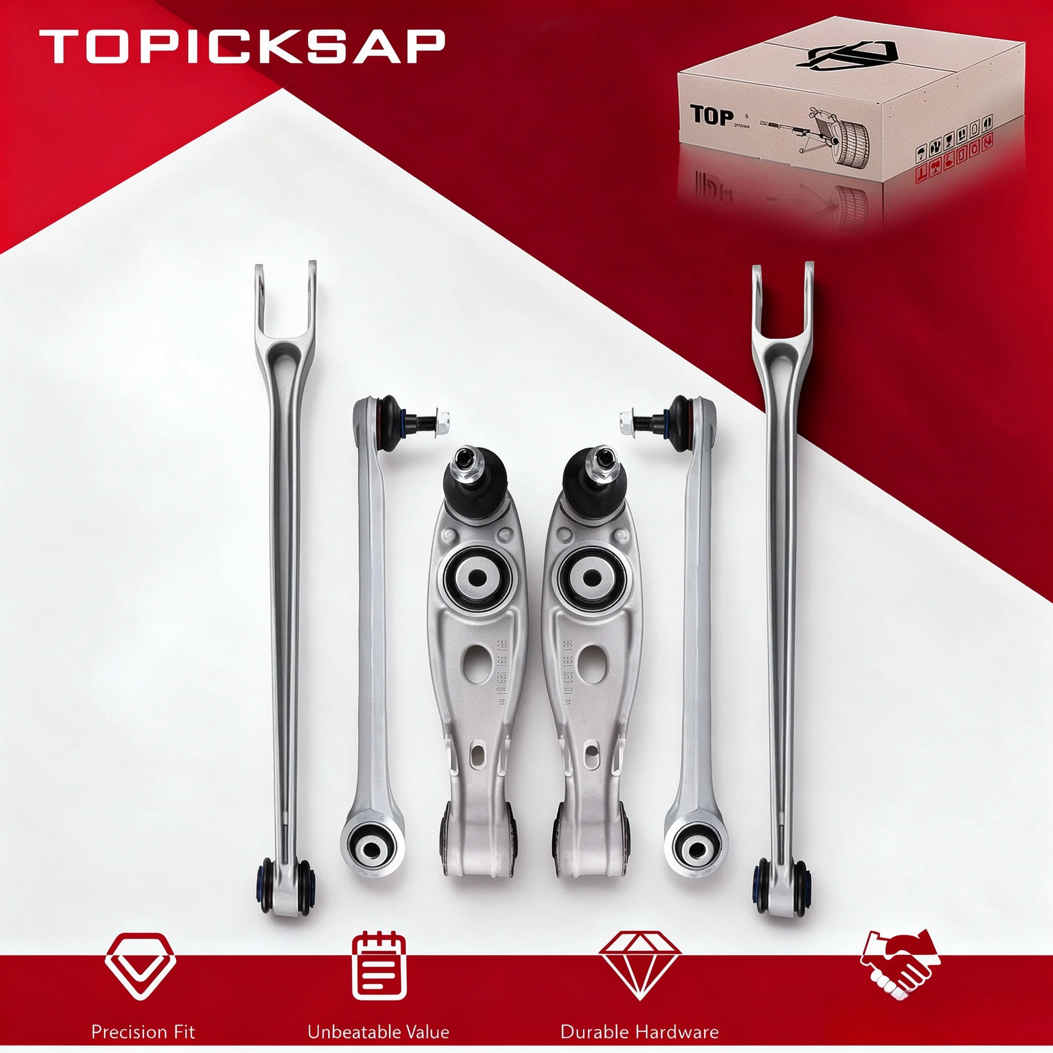 TOPICKSAP 6Pcs Rear Trailing Rod Control Arm Kit for Porsche Boxster/Spyder/Cayman 987 2004-2013 Suspension 99633104505