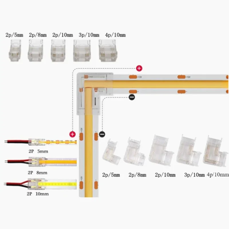 COB Crystal buckle 5/8/10mm Connection Solderless Mini Buckle FCOB RGB CCT LED Strip Lights 2/3/4 Pin No Dark Area Connector