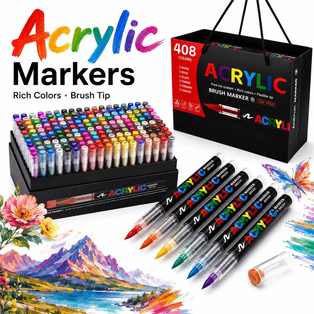 408 Colors Acrylic Markers Professional Artistic Painting Comic Design Crafts Canvas Glass Ceramics Paint Pens Art DIY Supplies