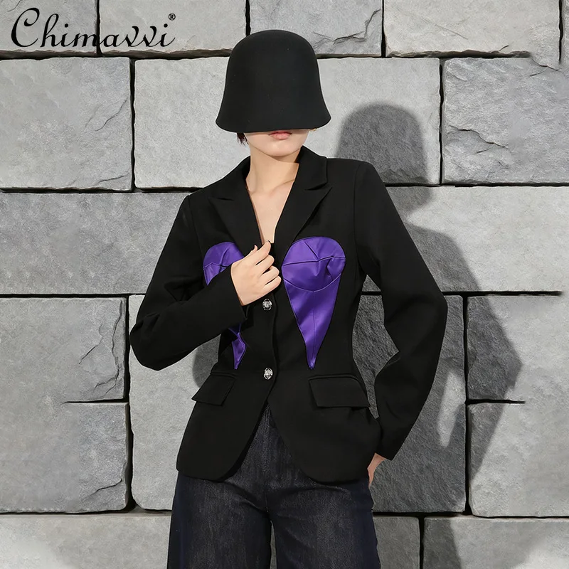 

Осень 2025 г., элегантный пригородный пиджак в американском стиле, высококачественный цветной лоскутный однобортный облегающий универсальный пиджак для женщин