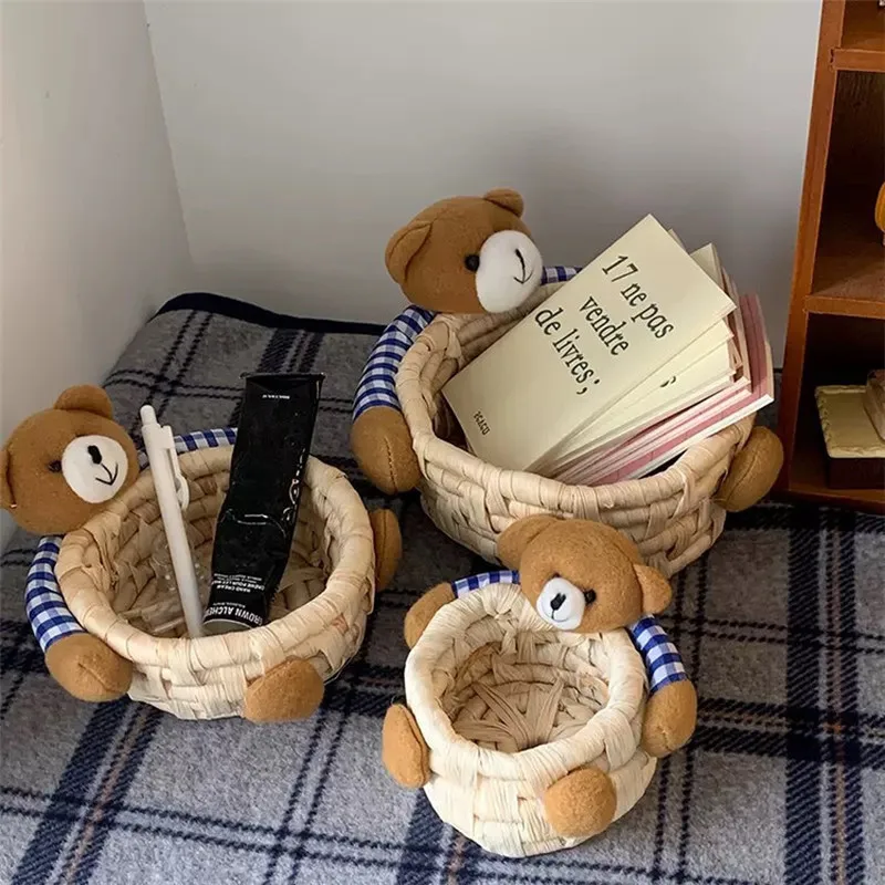 

Cartoon Bear Storage Baskets Organize Boxs Desktop Sundries Organize Basket Sundries Key Cosmetics Storage Home Decoration