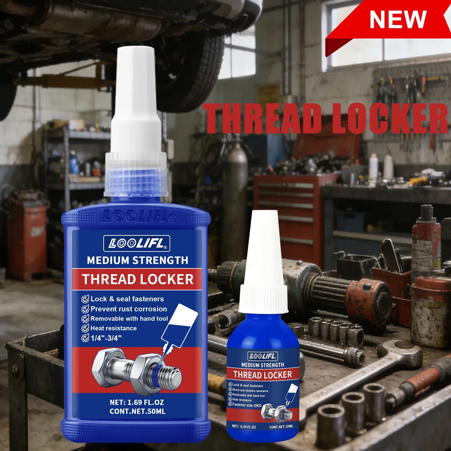 243 لاصق معدني بقفل خيط مناسب للبراغي والصواميل والمثبتات ومسامير متوسطة القوة - يمنع تخفيف وتآكل 50 جرام #1