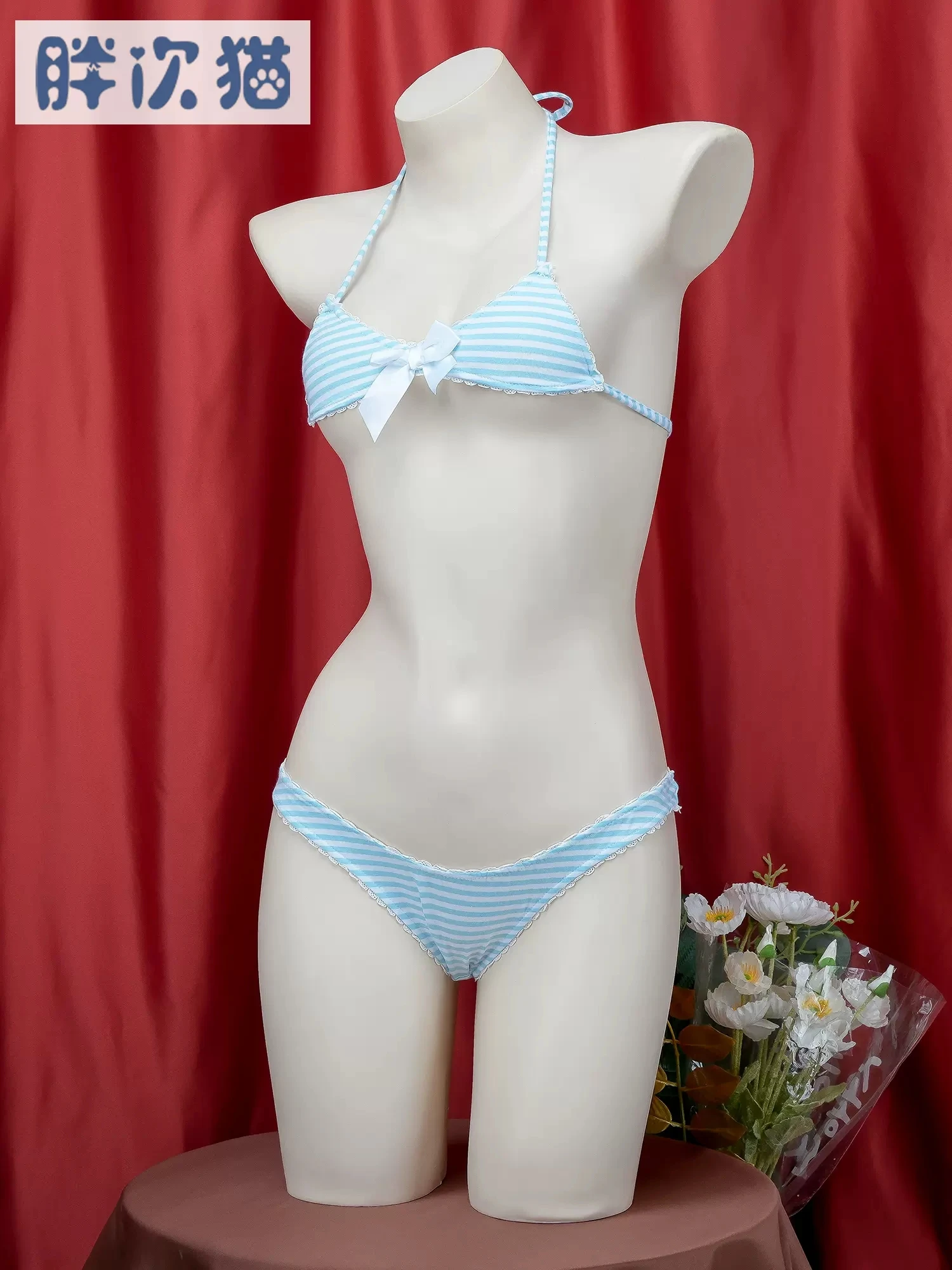 Três Ponto Listrado Bowknot Bikini, Conjuntos De Roupa Interior De Bandagem, Escola Cosplay Traje, Uniforme Meninas, Estilo Japonês