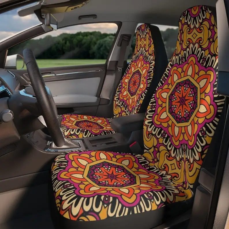 

Car Seat Covers with Orange Mandala pattern, Matching front seat covers for a car, Mandala car seat covers, Orange car seat cove