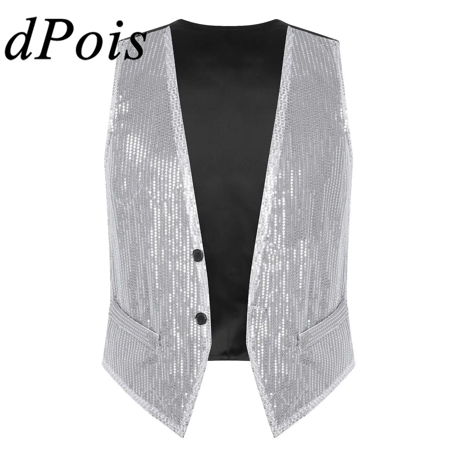 

Mens Sparkling Sequins Vests Fashion Mans Sleeveless Waistcoat for Jazz Hip-hop Rave Dance Party Clubwear Performance Costume