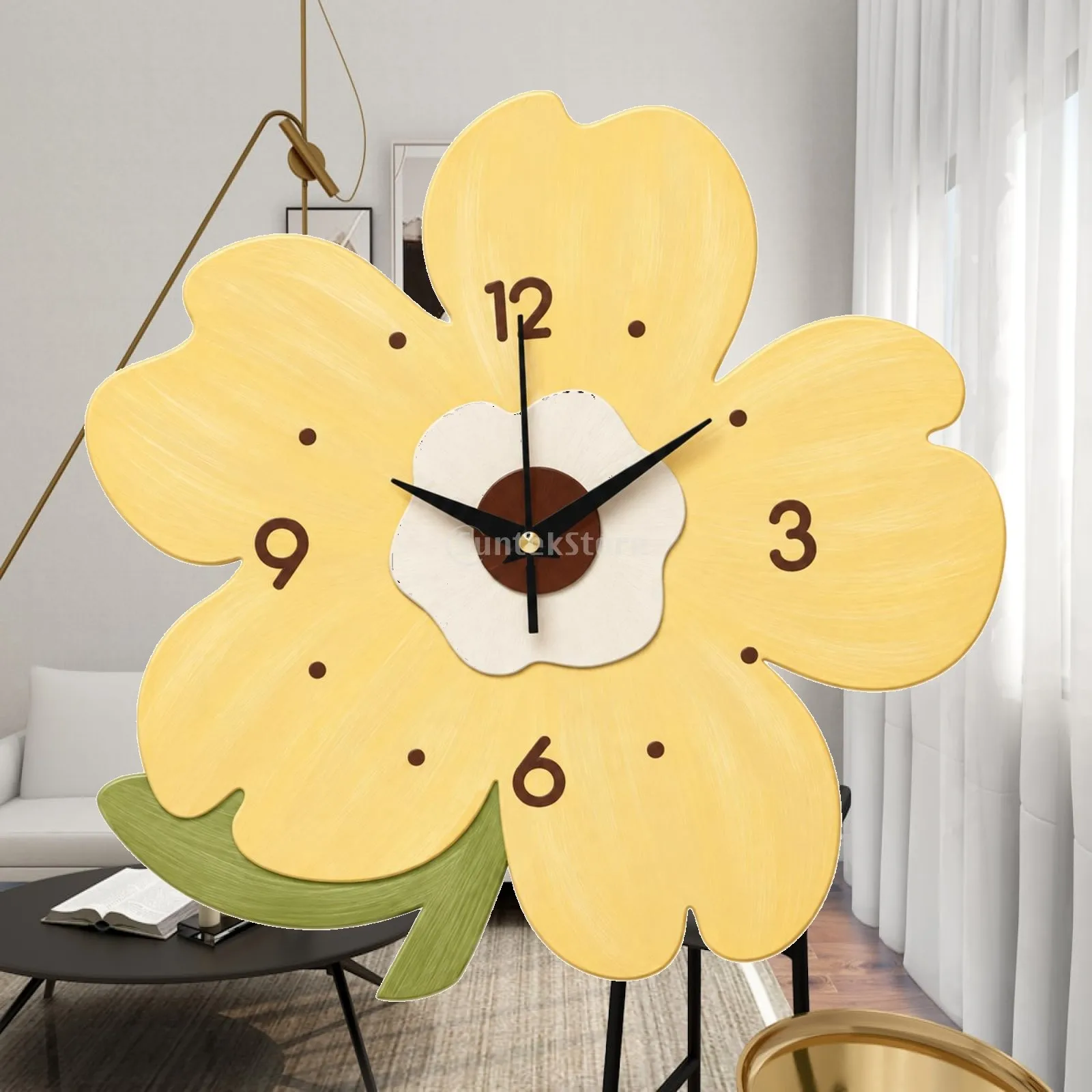Flower-Shaped Wall Clock Long-Lasting Surface Flower Face Analog Clock Easy to Install Silent for Living Room, Bedroom