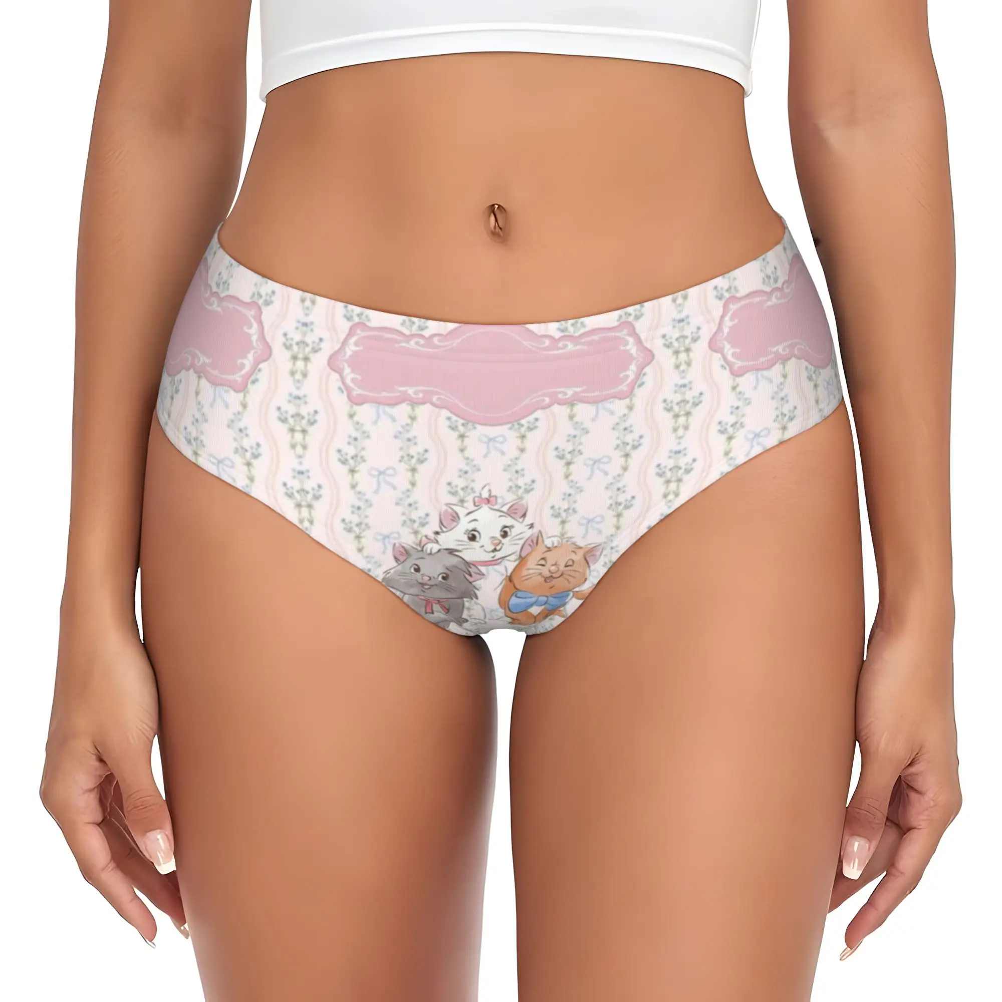 Custom M-Marie Cat Cartoon Briefs Underwear Women Breathable Stretch  Panties