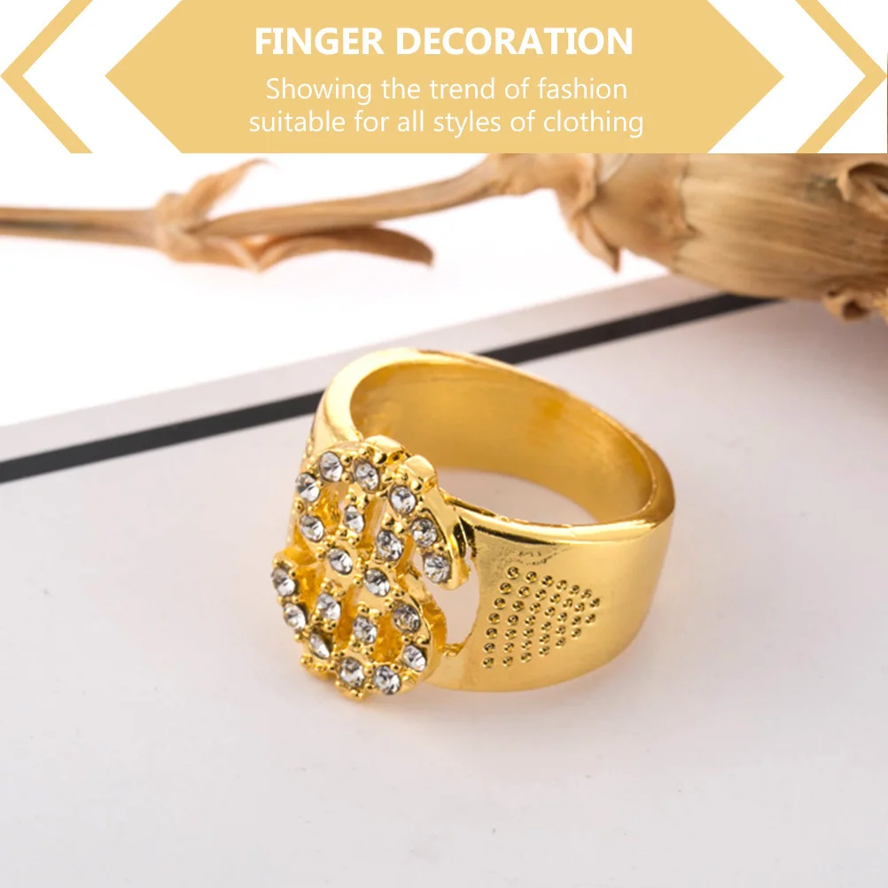 

2Pcs Dollar Sign Design Ring Exquisite Creative Ring for Men Stylish Finger Decoration Hip-Hop Fashion Jewelry Golden