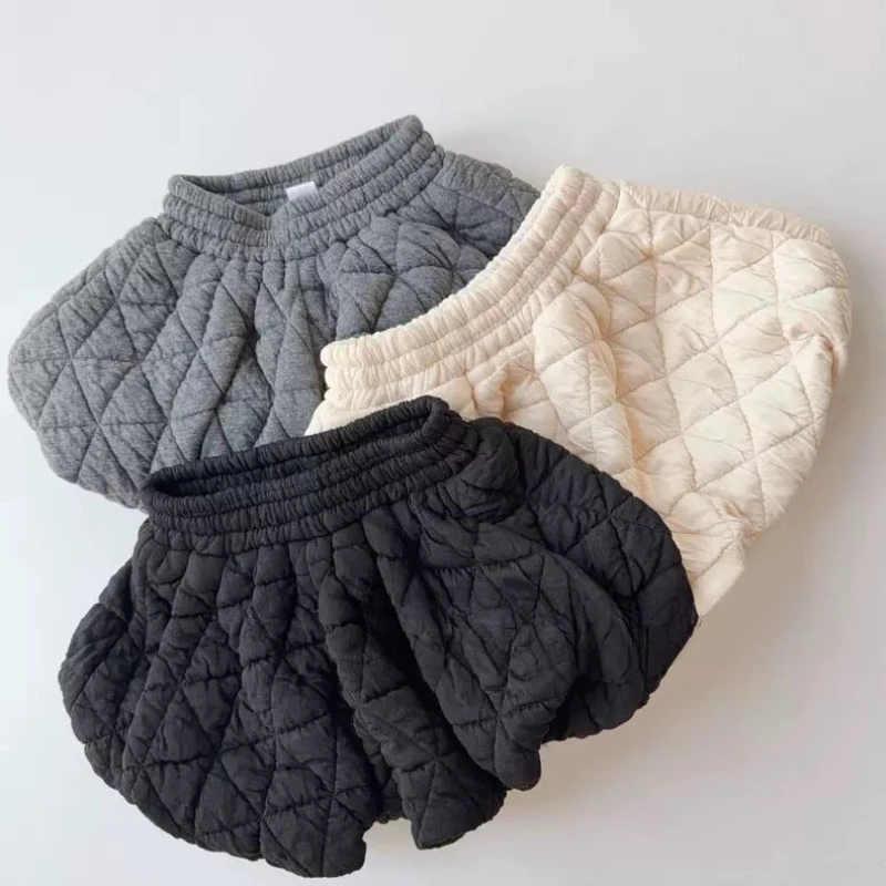Kids Girls Thick Lantern Pants 2026 New Arrival Children Casual Plaid Bud Shorts Autumn Winter Clothing Japanese Korean Style