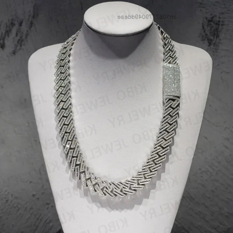 

Coutom 20 MM Hip Hop cuban chains necklace Full iced out Men's 925 Silver Sterling moissanite Diamond cuban link cha