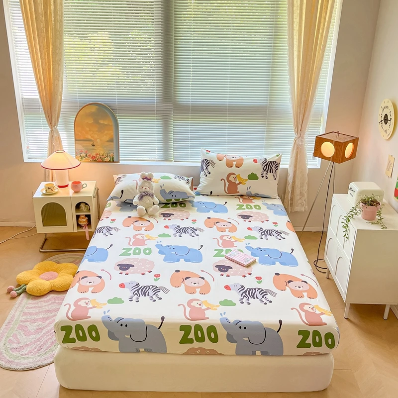 100% Cotton Bedsheets Cartoon Style Fitted Sheet for Kids Room Skin-friendly Mattress Cover постельное белье(No Pillowcase)