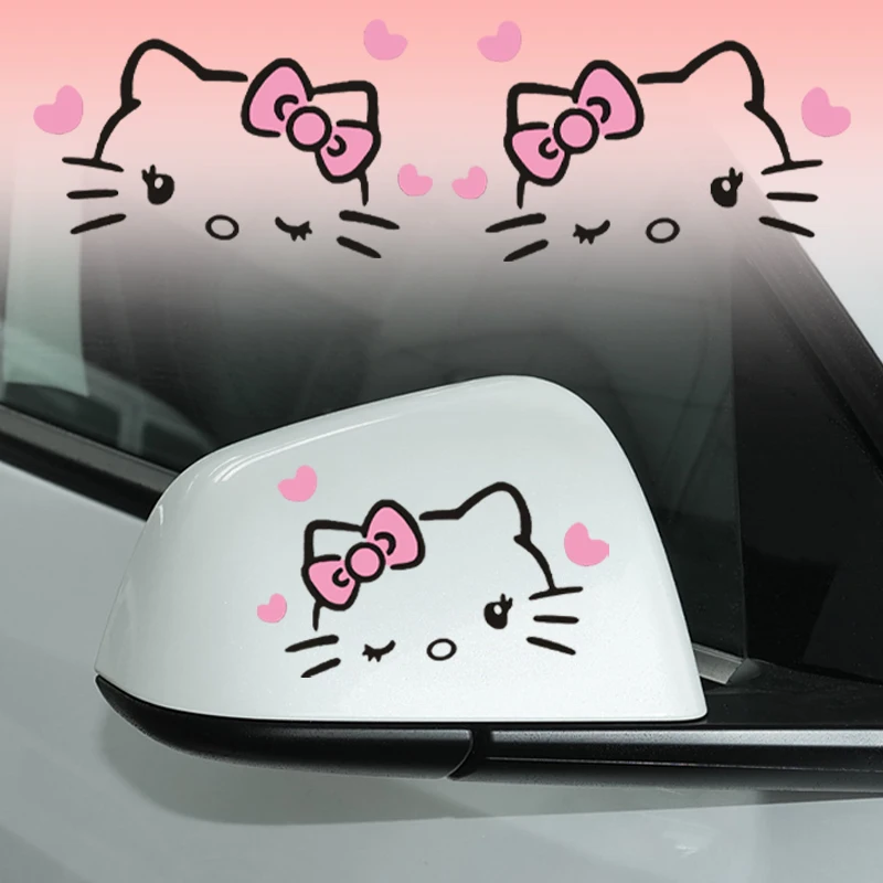 Kawaii Hello Kitty Sticker Rearview Mirror Sticker Car Body Decorative Sticker Truck Motorcycle HelloKitty Car Stickers