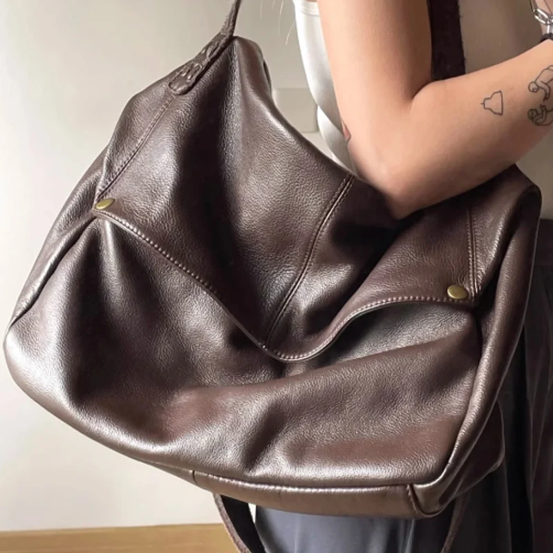 

Осень-зима 2025: большая вместительная сумка на плечо, новая женская сумка-тоут из мягкой кожи в европейском и американском стиле, повседневная сумка