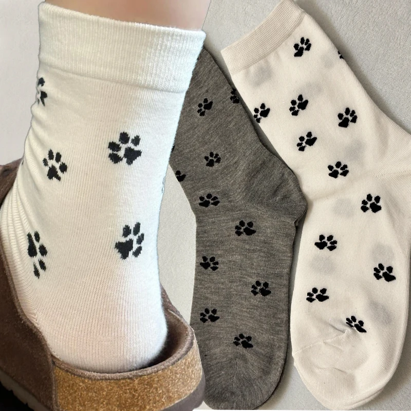 

Funny Dog Paw Print Socks for Dog Lover Gift Cute Cartoon Crew Socks Soft Breathable Cotton Sweat Absorbing Hosiery Casual Socks