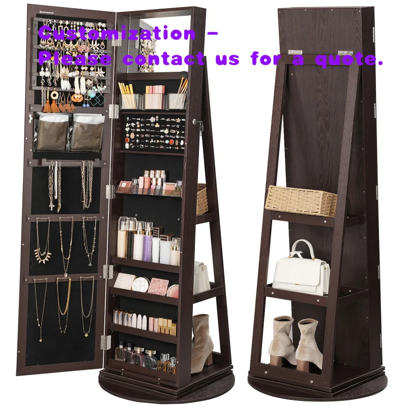 custom.SONGMICS Bedroom Furniture New Design Storage 360 Swivel Standing Mirror Jewelry Cabinet