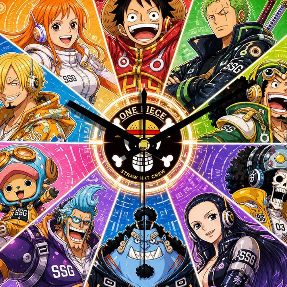 One Piece Luffy Straw Hat Crew Wall Clock Silent Non-Ticking Colorful Quartz Watch Home Decor for Bedroom Living Room Fans Gift view 4