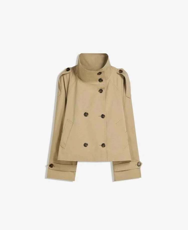Trench da donna con colletto alla coreana primavera autunno Nuovo con cintura Giacca doppiopetto Cappotto giacca a vento a maniche lunghe High Street