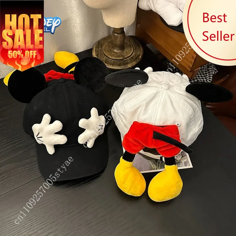 

Disney New Mickey Mouse Baseball Cap Cute Mickey Small Palm Doll Sun Protection Peaked Cap Kawaii Cartoon Mickey Ears Sun Hat