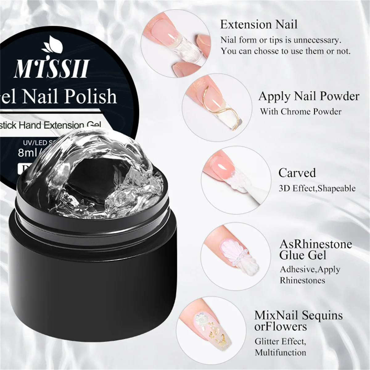 Clear Non-Stick Hand Extension Gel Nail Polish 3D Shaping/Sculpting/Carving UV/LED Gel Milky Jelly Hard Gel Manicure DIY Nails 썸네일 3