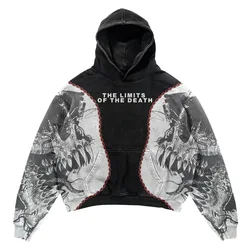 High Quality Pure Cotton Retro Gothic Men's Hoodies  Alphabet Blast Print Skull Pattern Sweatshirt Men Harajuku Pullover Hoodie