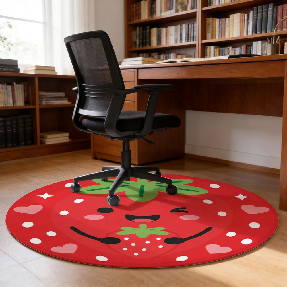 Cute Strawberry Face Round Area Rug for Kitchen Bathroom Nursery Playroom Home Decor Soft Washable Mat