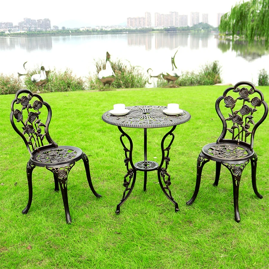 Cast Aluminum Garden Furniture SetOutdoor Table and Chairs Balcony Bistro SetPatio Furniture, Metal, Antirust, Waterproof